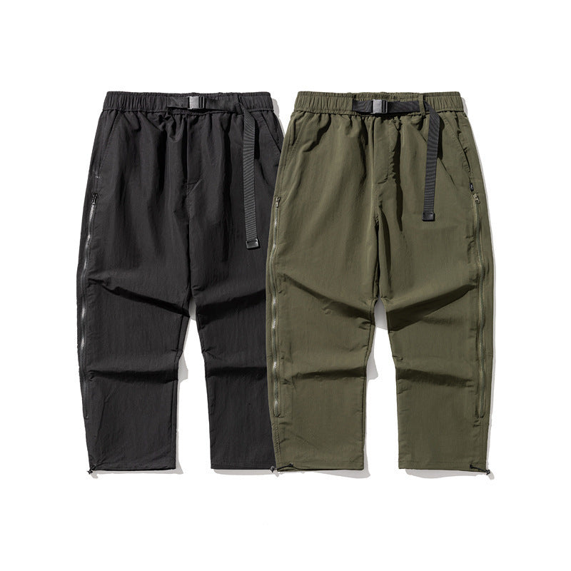 Tapered Fit Men’s Casual Pants – Printed, Zipper Detail, Loose Style