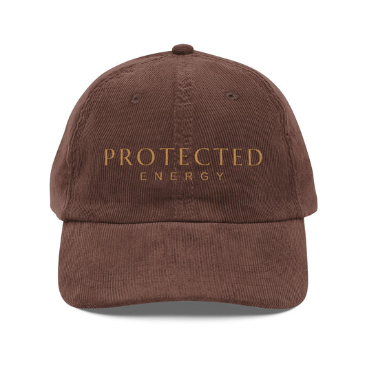 Protected Energy Embroidered Corduroy Cap — Vintage Dad Hat with Shield Patch