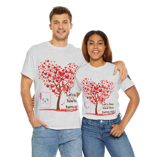 Heartfelt Unisex Heavy Cotton Tee - Perfect for Valentine's Day, Romantic Gifts, Heart Tree Design, Casual Wear, Everyday Comfort
