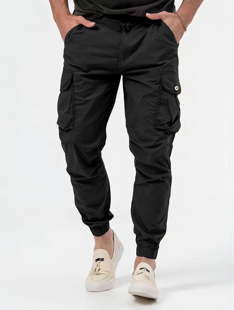 Men's Cargo Trousers – 3D Pockets, Solid Color, Casual Fit
