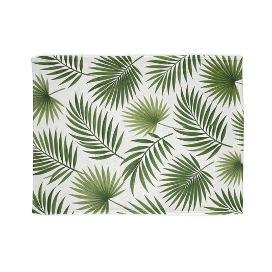 Tropical Palm Leaf Throw Blanket – Green Botanical Polyester Blanket