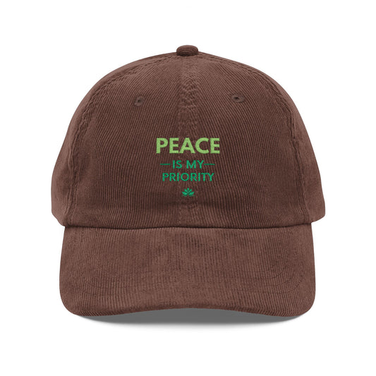 Peace, Love & Prosperity Embroidered Corduroy Cap