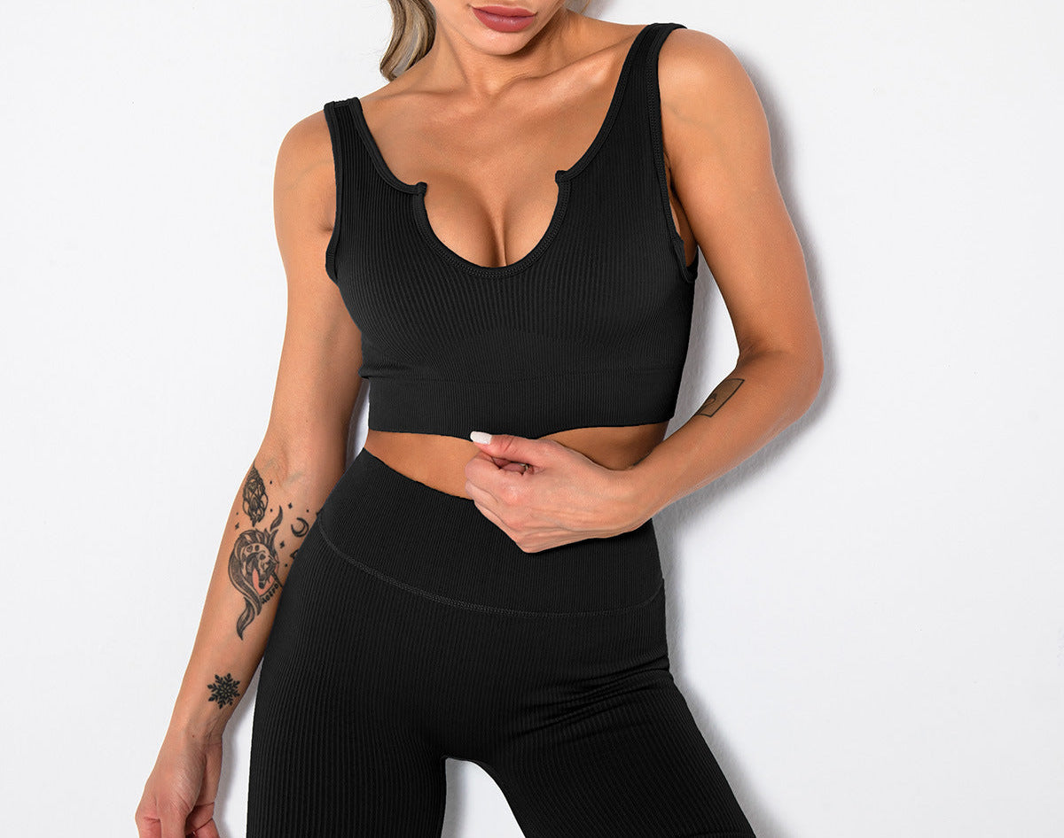 Seamless 2-Piece Workout Set for Women – Ribbed Crop Tank & High-Waist Shorts