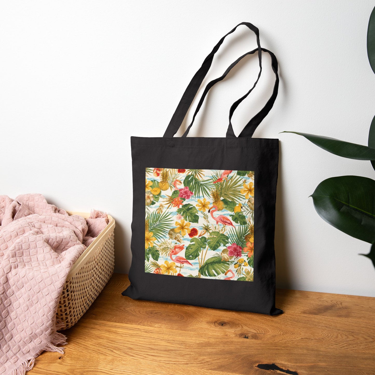 Tropical Flamingo Canvas Tote, Floral Beach Market Bag