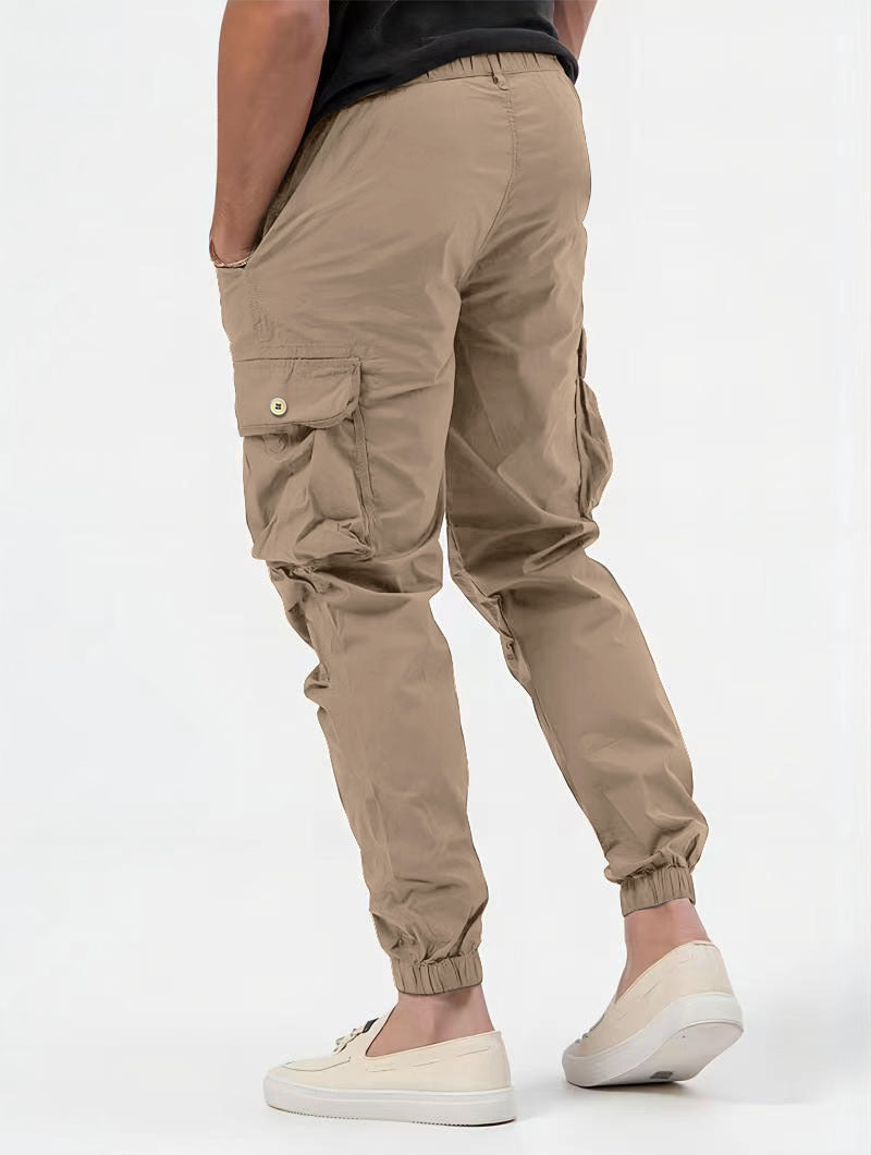 Men's Cargo Trousers – 3D Pockets, Solid Color, Casual Fit