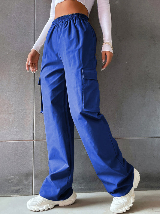Women's High-Waist Utility Pocket Workwear Pants – Solid Color
