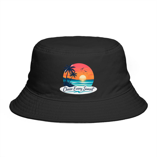 Chase Every Sunset Bucket Hat — Retro Tropical Beach Sun Hat