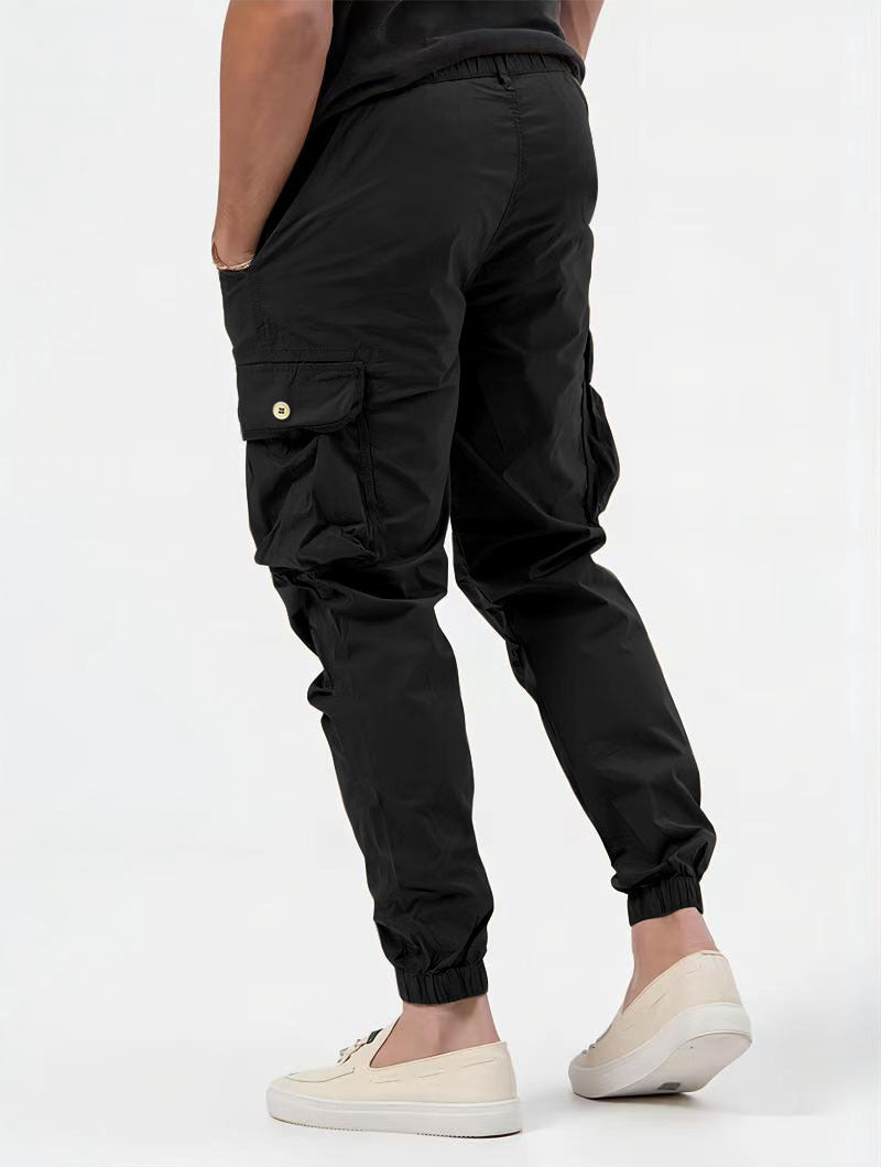Men's Cargo Trousers – 3D Pockets, Solid Color, Casual Fit