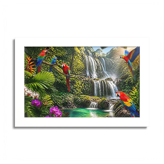 Tropical Waterfall Parrot Poster