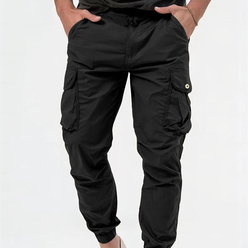 Men's Cargo Trousers – 3D Pockets, Solid Color, Casual Fit