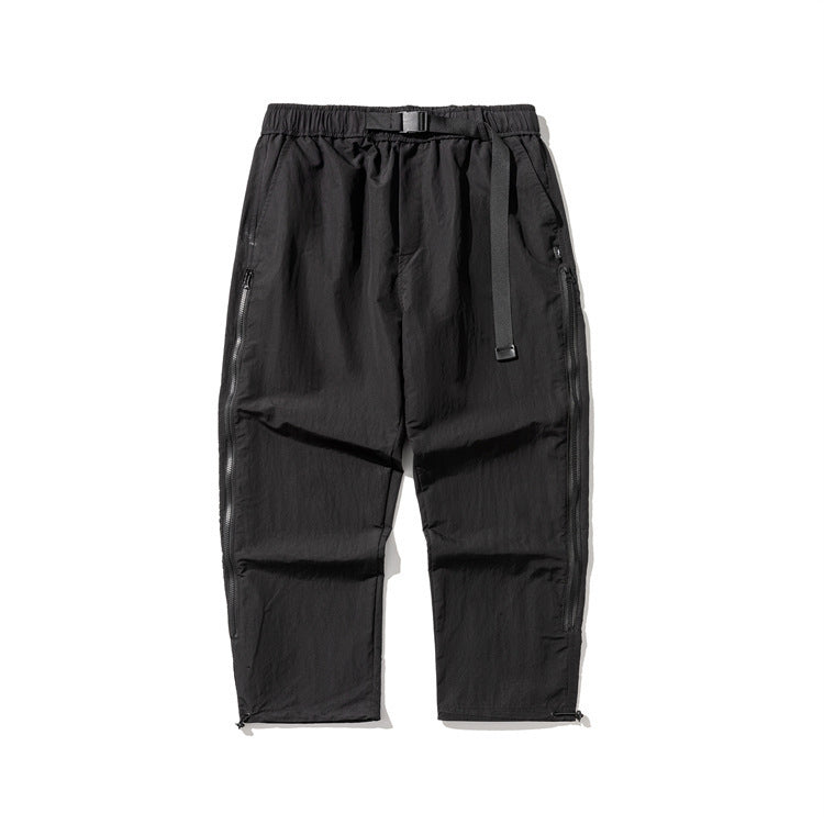 Tapered Fit Men’s Casual Pants – Printed, Zipper Detail, Loose Style