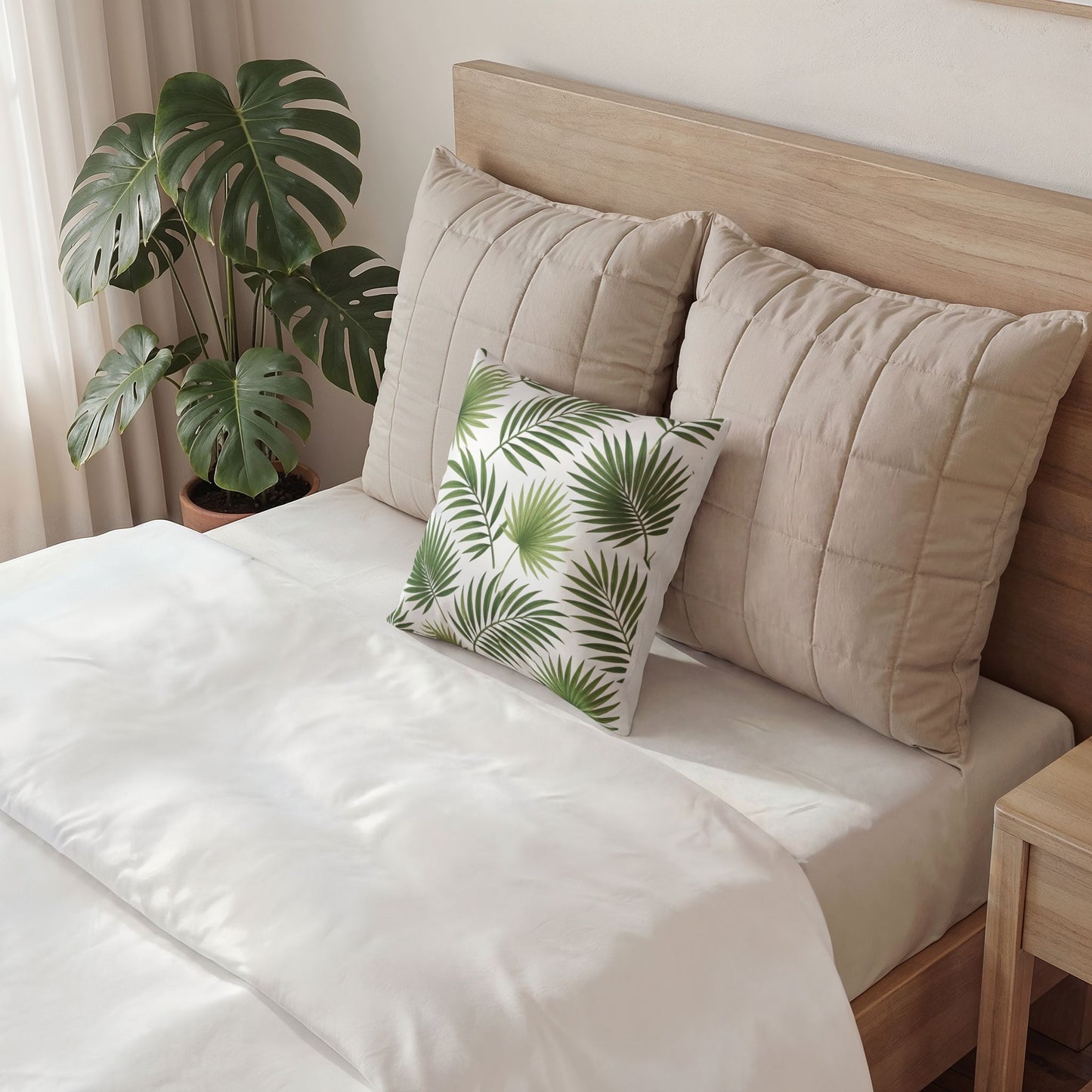 Tropical Palm Velvet Pillow — Green Leaf Decorative Throw Cushion