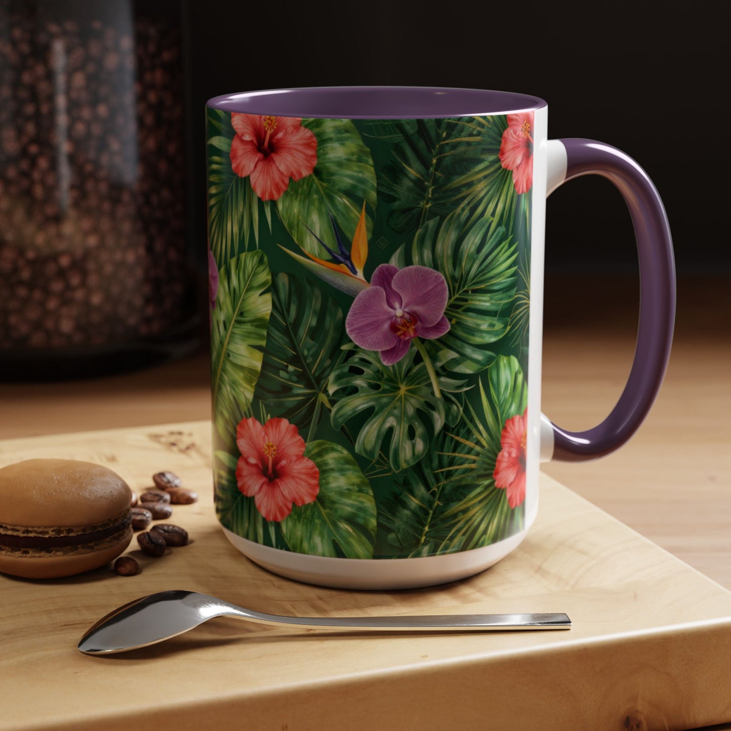 Tropical Floral Coffee Mug — Orchid & Hibiscus Accent 11/15oz
