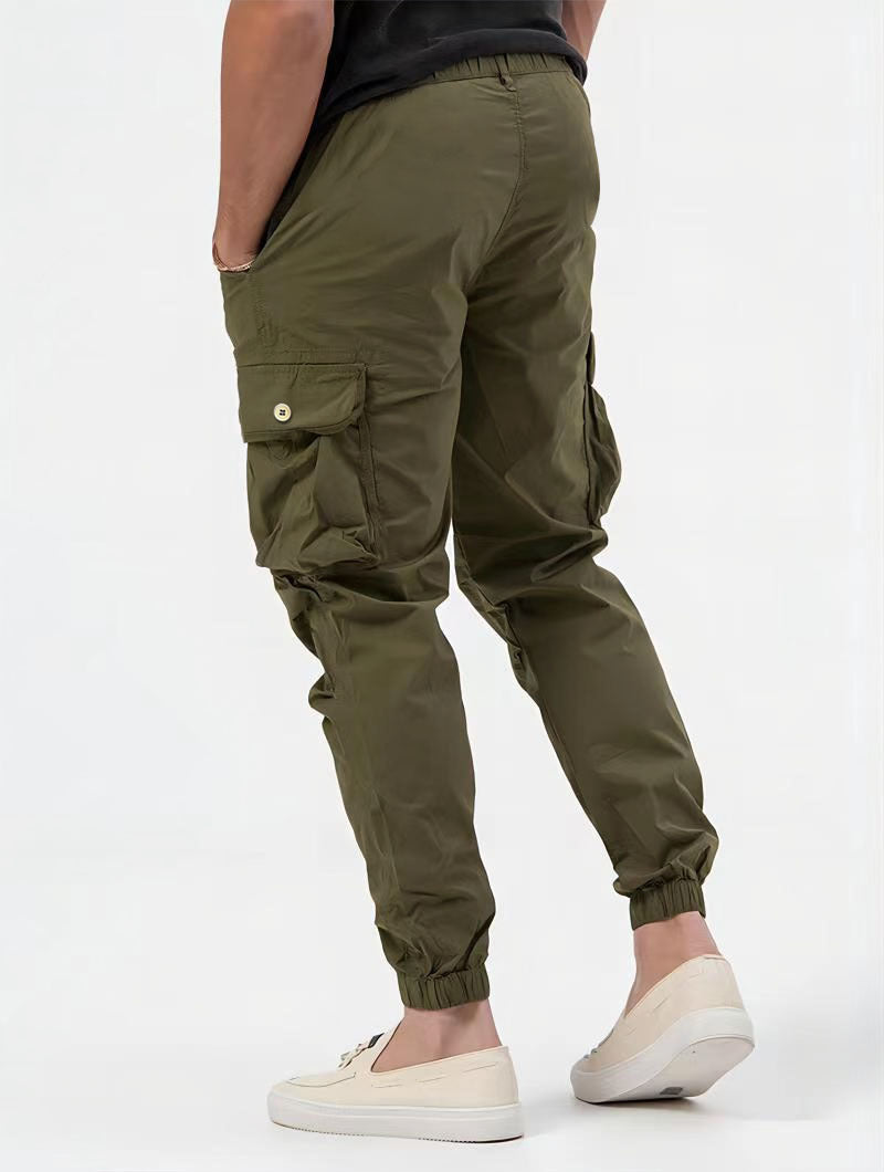 Men's Cargo Trousers – 3D Pockets, Solid Color, Casual Fit