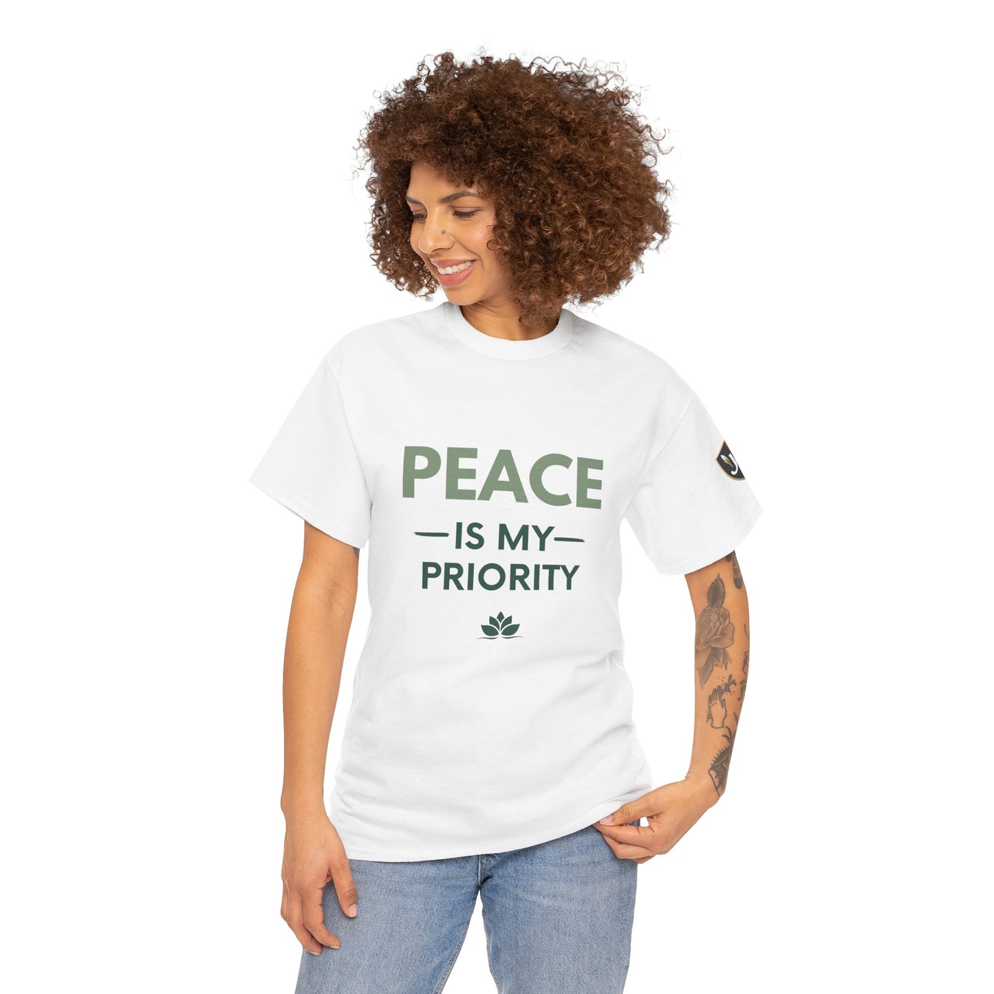 Peace is My Priority Unisex Heavy Cotton Tee, Relaxed Fit T-Shirt, Mindfulness Shirt, Gift for Meditation Lovers