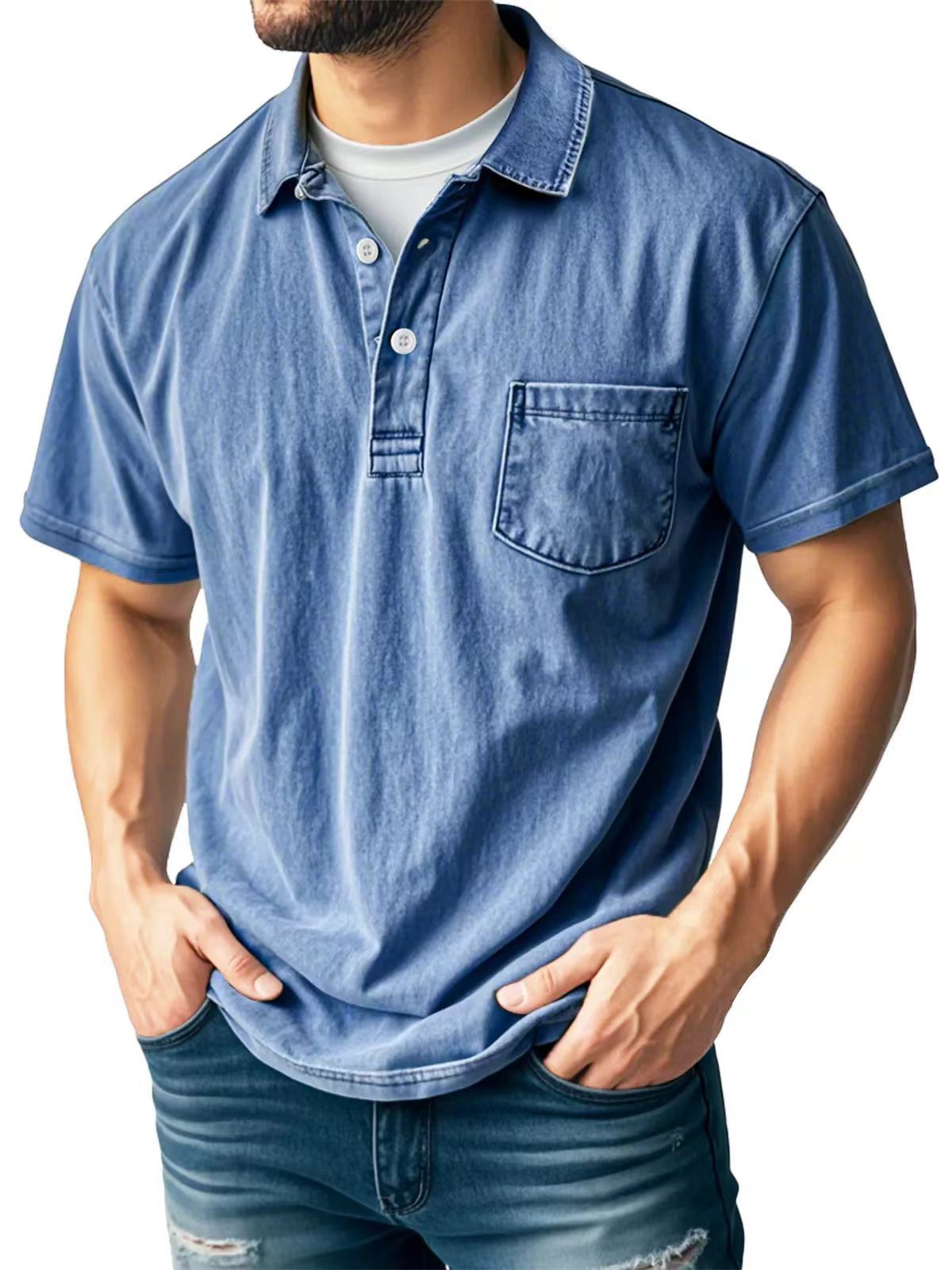 Men’s Casual Short Sleeve Polo Shirt with Lapel – Versatile & Stylish