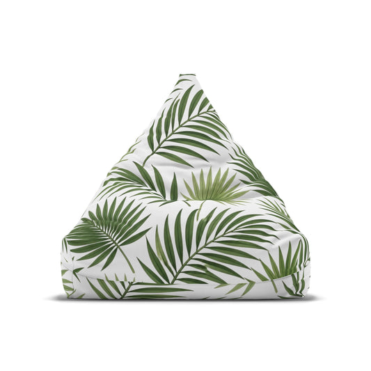 Tropical Palm Leaf Bean Bag Cover - Green Botanical Floor Pouf Slipcover