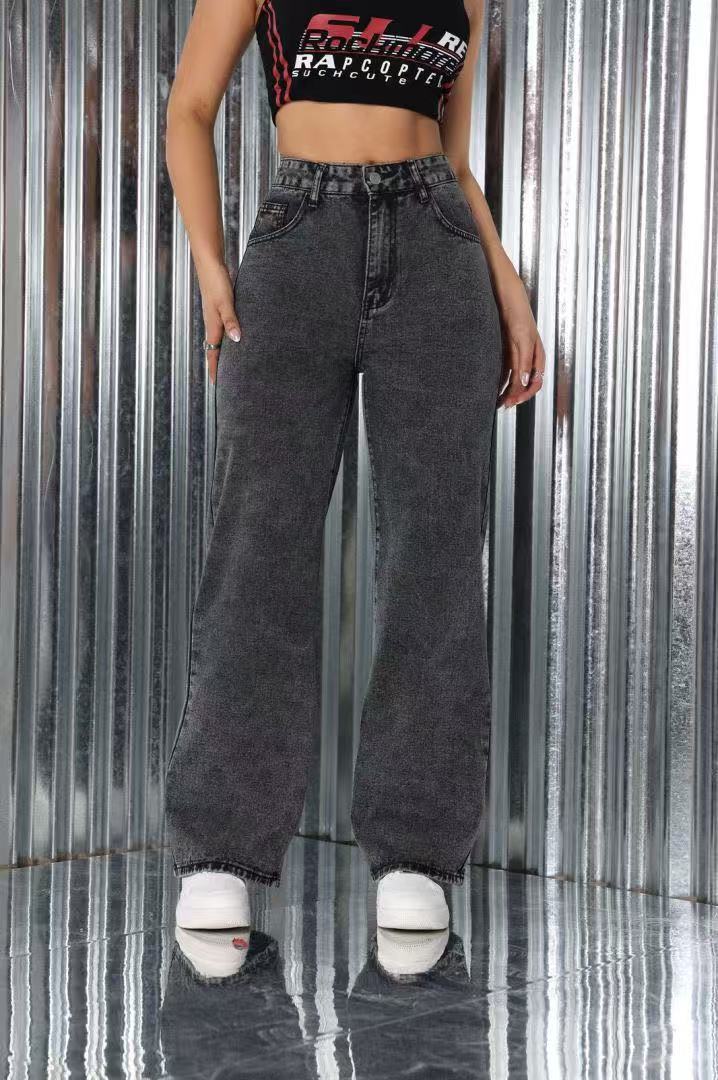 Women’s High-Waist Embroidered Jeans – Straight Fit, Casual Vintage Look