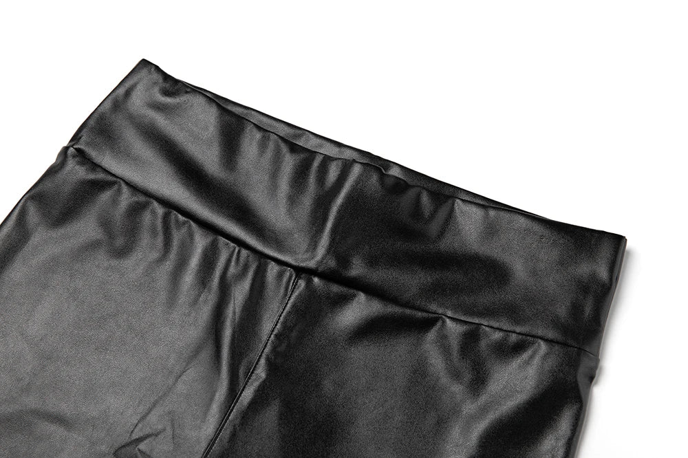 PU Leather High-Waist Skinny Leggings – Black, Push-Up Fit with Pockets