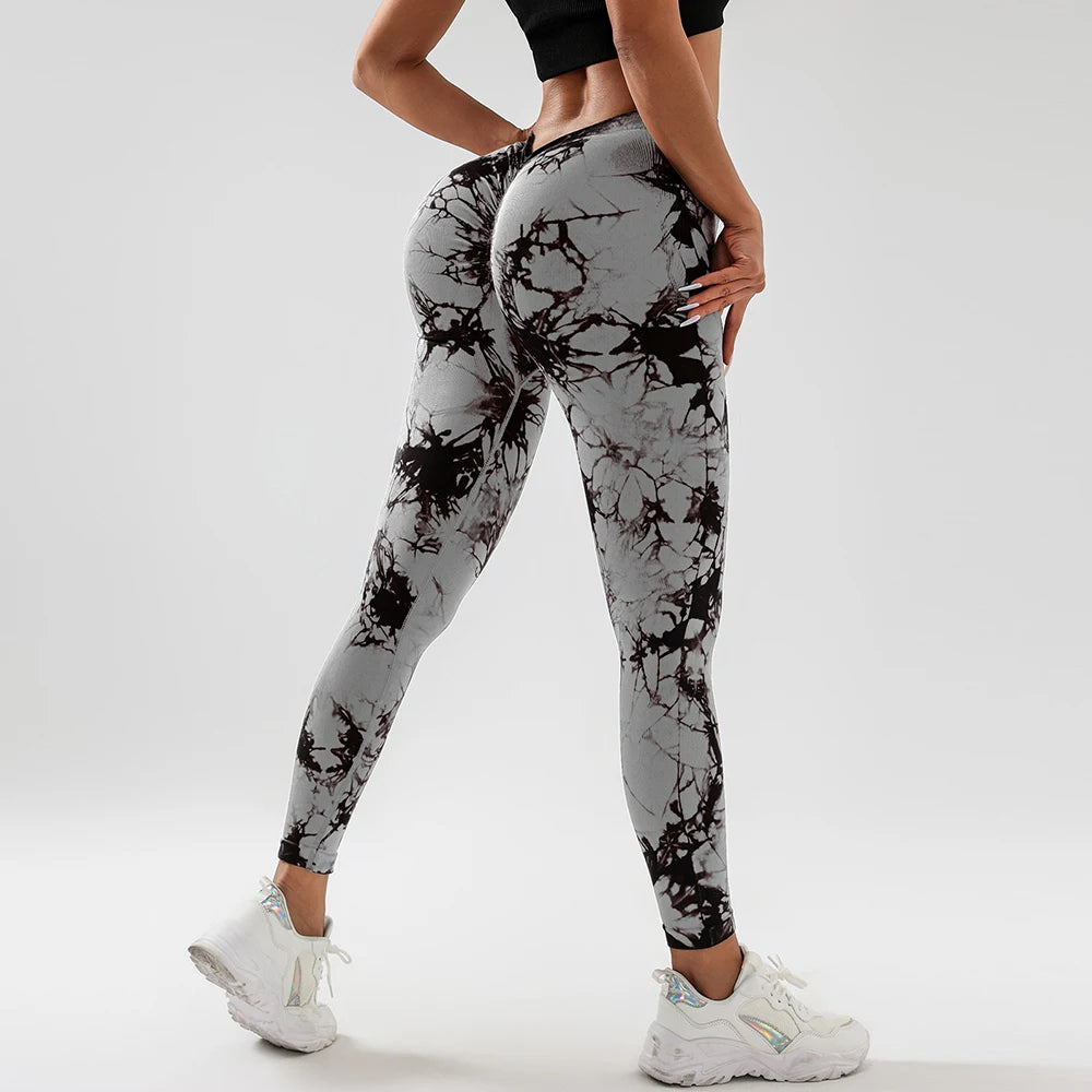 Women’s Tie-Dye Scrunch V-Leggings – High-Waisted Yoga & Gym Tights