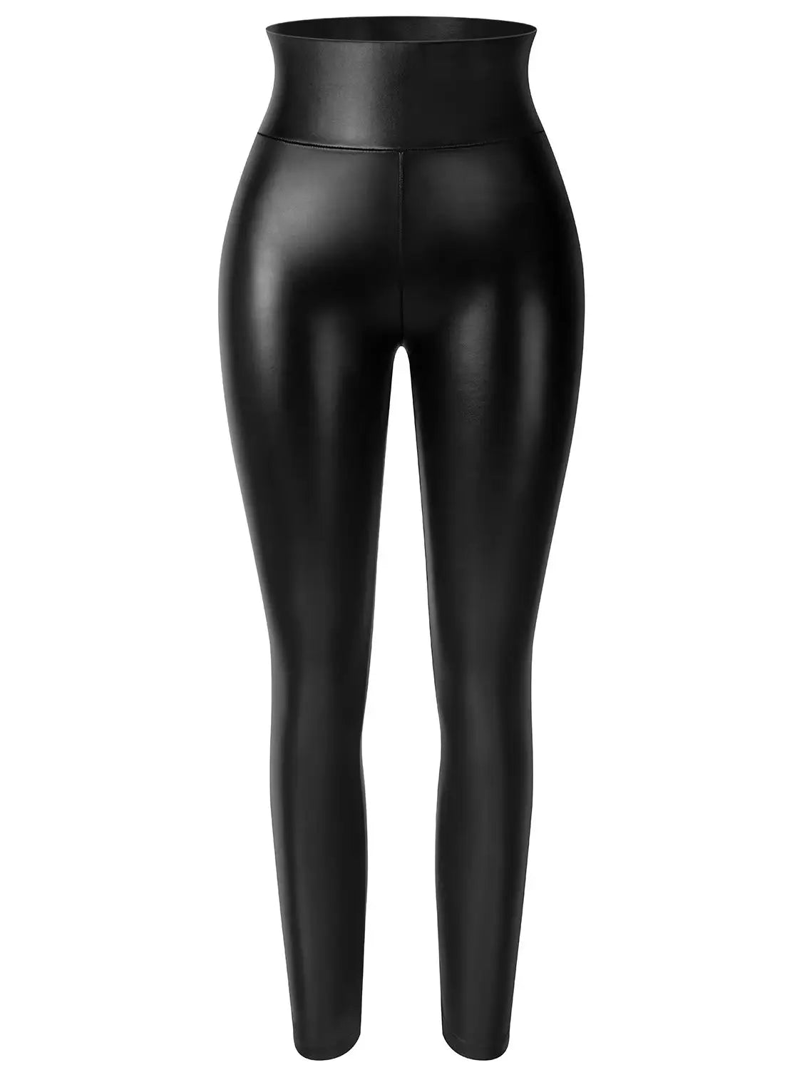 PU Leather High-Waist Skinny Leggings – Black, Push-Up Fit with Pockets