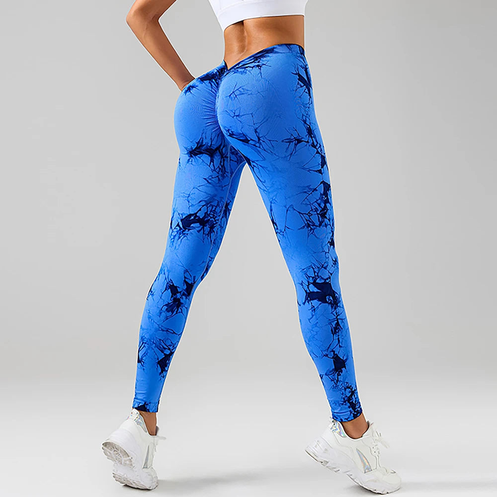 Women’s Tie-Dye Scrunch V-Leggings – High-Waisted Yoga & Gym Tights