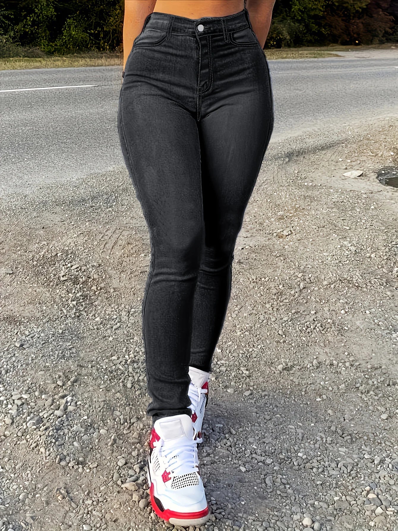 Women’s Slim Fit Washed Denim Jeans – Casual Style with Zipper & Button Closure