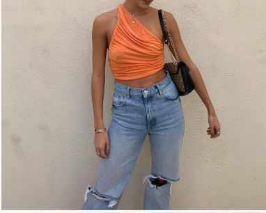 One Shoulder Ruched Crop Top – Women's Summer Sleeveless Tank
