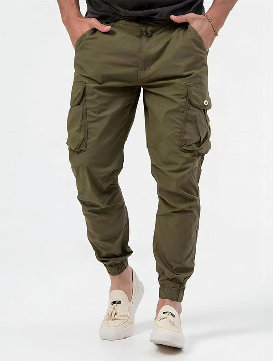 Men's Cargo Trousers – 3D Pockets, Solid Color, Casual Fit