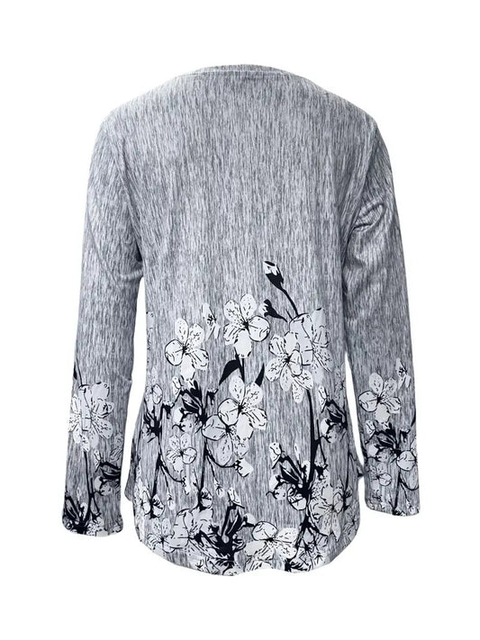 Women’s Casual Print Button Long Sleeve Blouse – Spring & Autumn Crew Neck