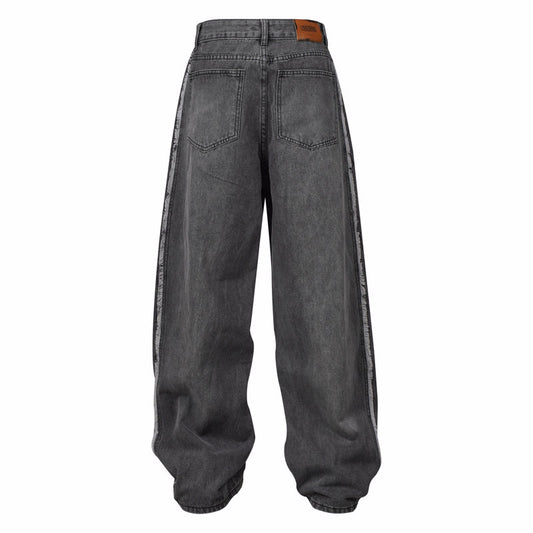 Frayed Stripe Ripped Wide Leg Jeans – Brushed White