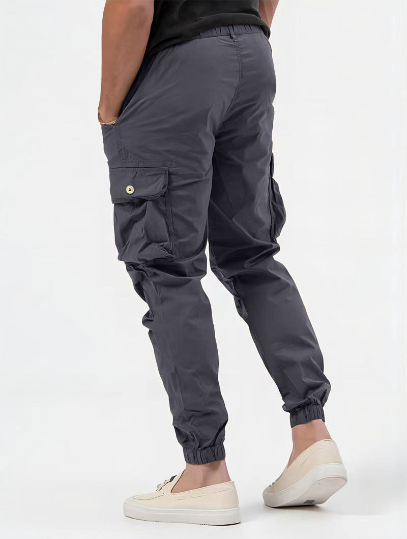 Men's Cargo Trousers – 3D Pockets, Solid Color, Casual Fit