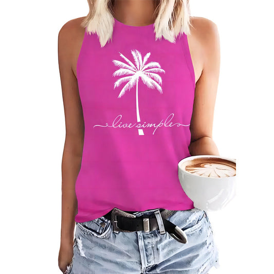 Women’s Sleeveless Coconut Tree Graphic Tee – Casual Summer Vest