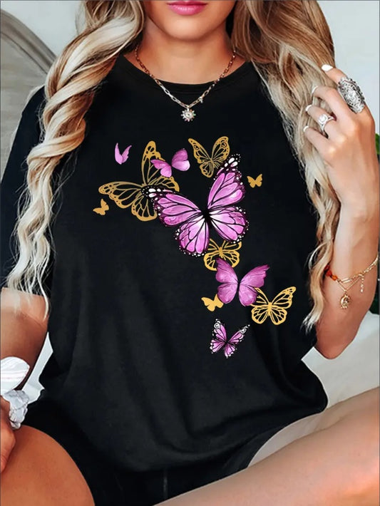 Women's Butterfly Print Casual Summer T-Shirt