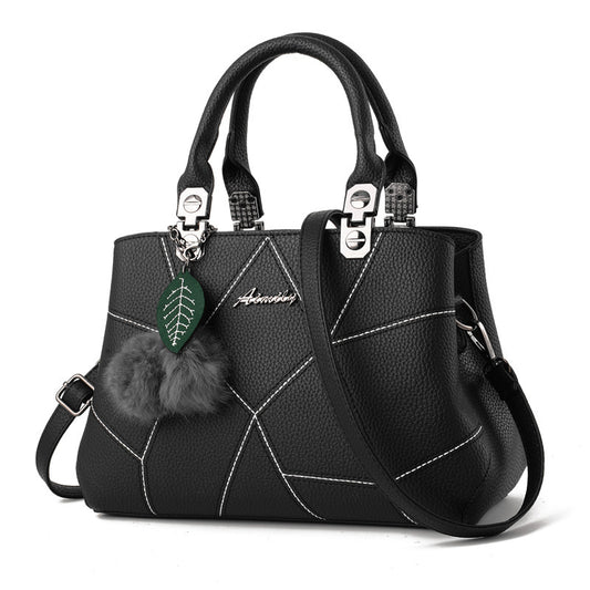 Women's Geometric Print Shoulder Messenger Bag with Ball Pendant | Stylish Crossbody Handbag