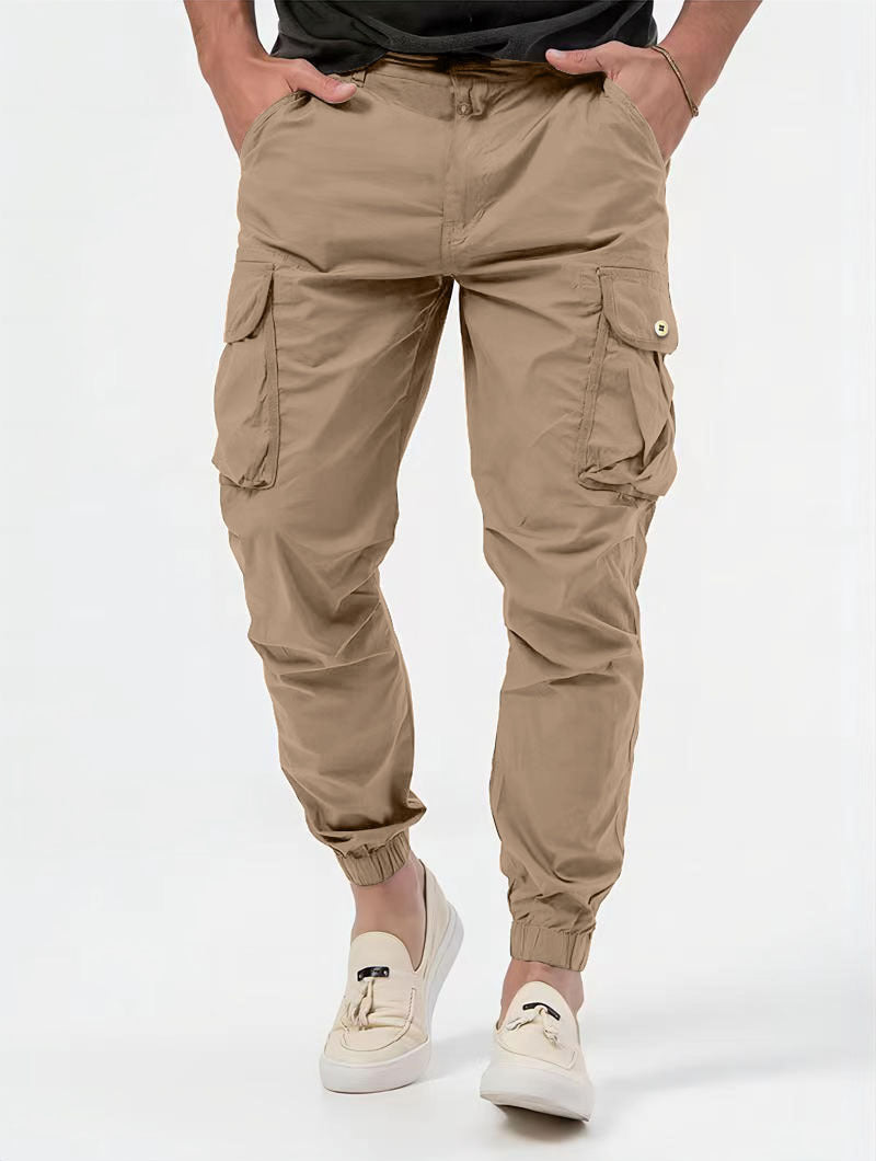 Men's Cargo Trousers – 3D Pockets, Solid Color, Casual Fit