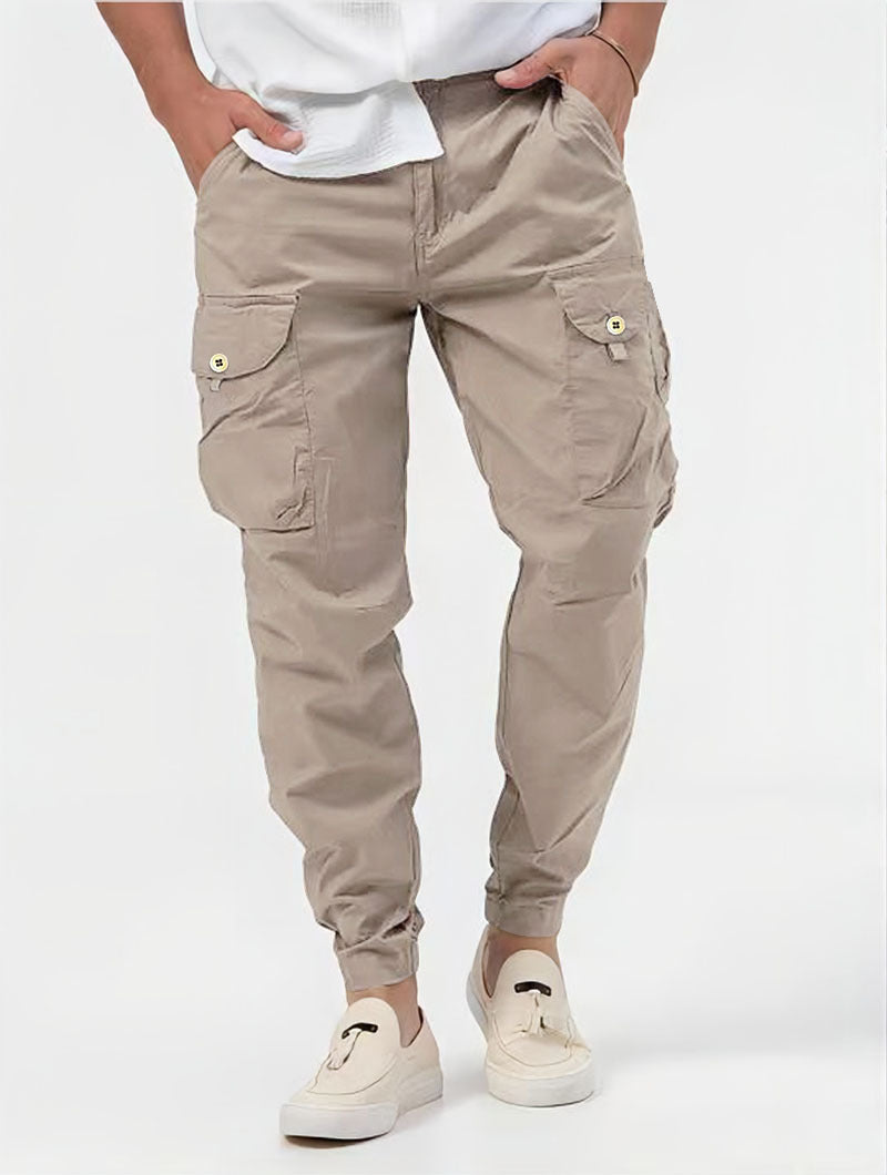 Men's Cargo Trousers – 3D Pockets, Solid Color, Casual Fit