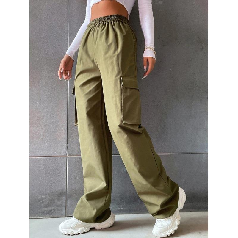 Women's High-Waist Utility Pocket Workwear Pants – Solid Color