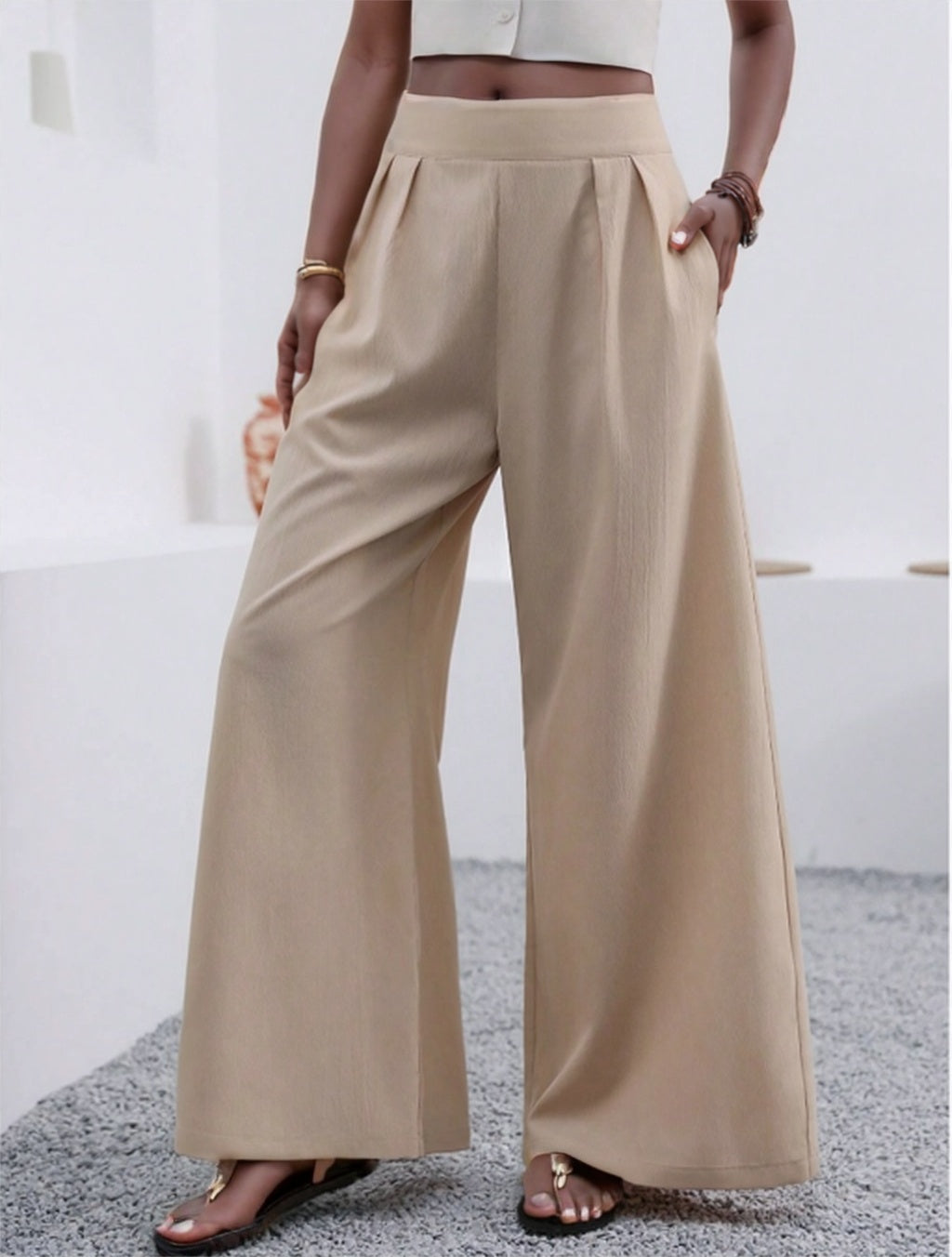 Women's Wide-Leg Pocket Pants – Solid Color, Loose Fit, Elegant Style