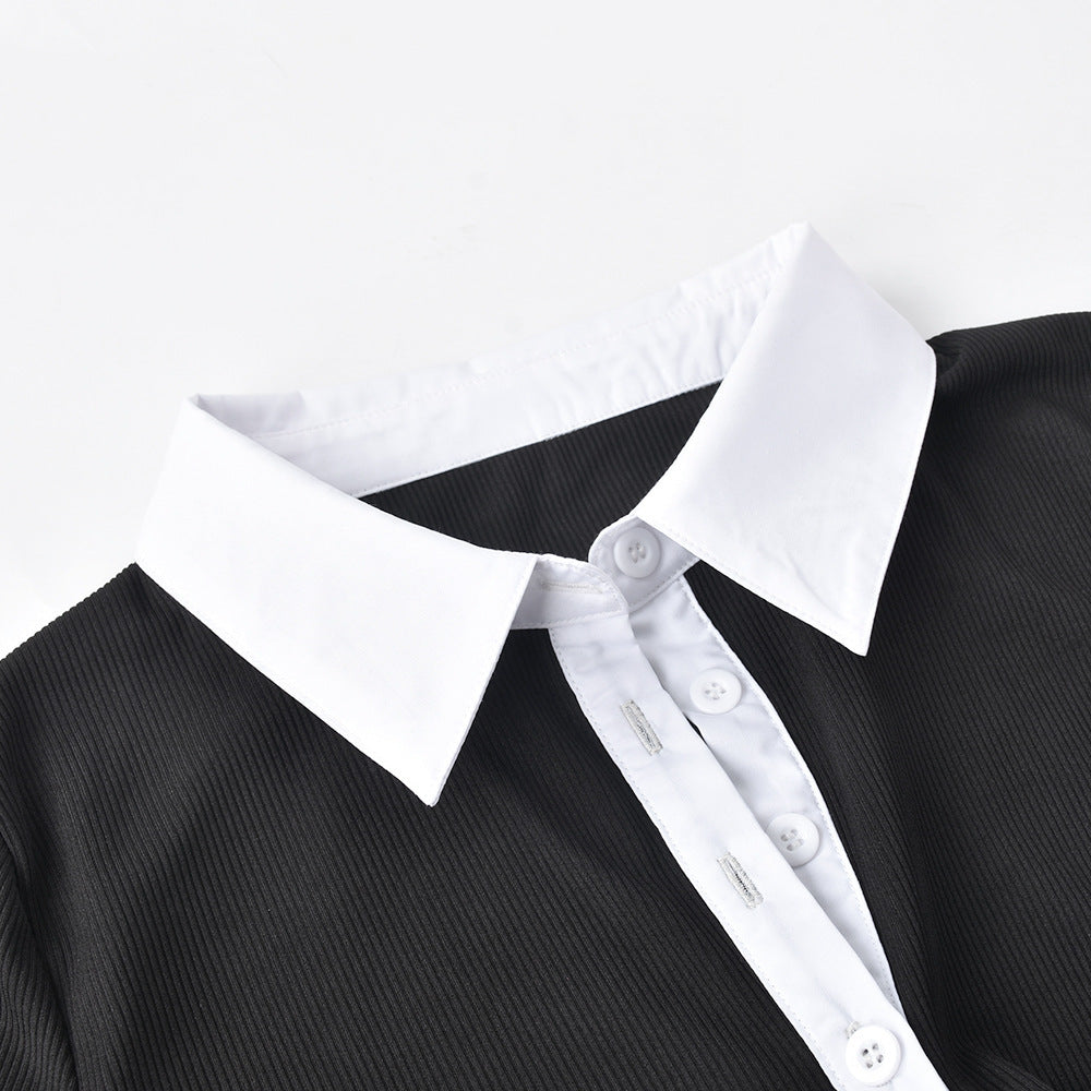 Women's Contrast Collar Long Sleeve Shirt – Chic Everyday Style