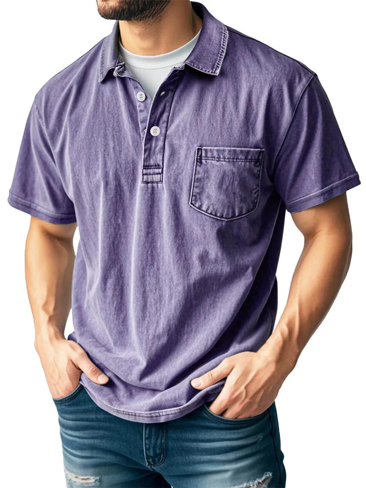 Men’s Casual Short Sleeve Polo Shirt with Lapel – Versatile & Stylish