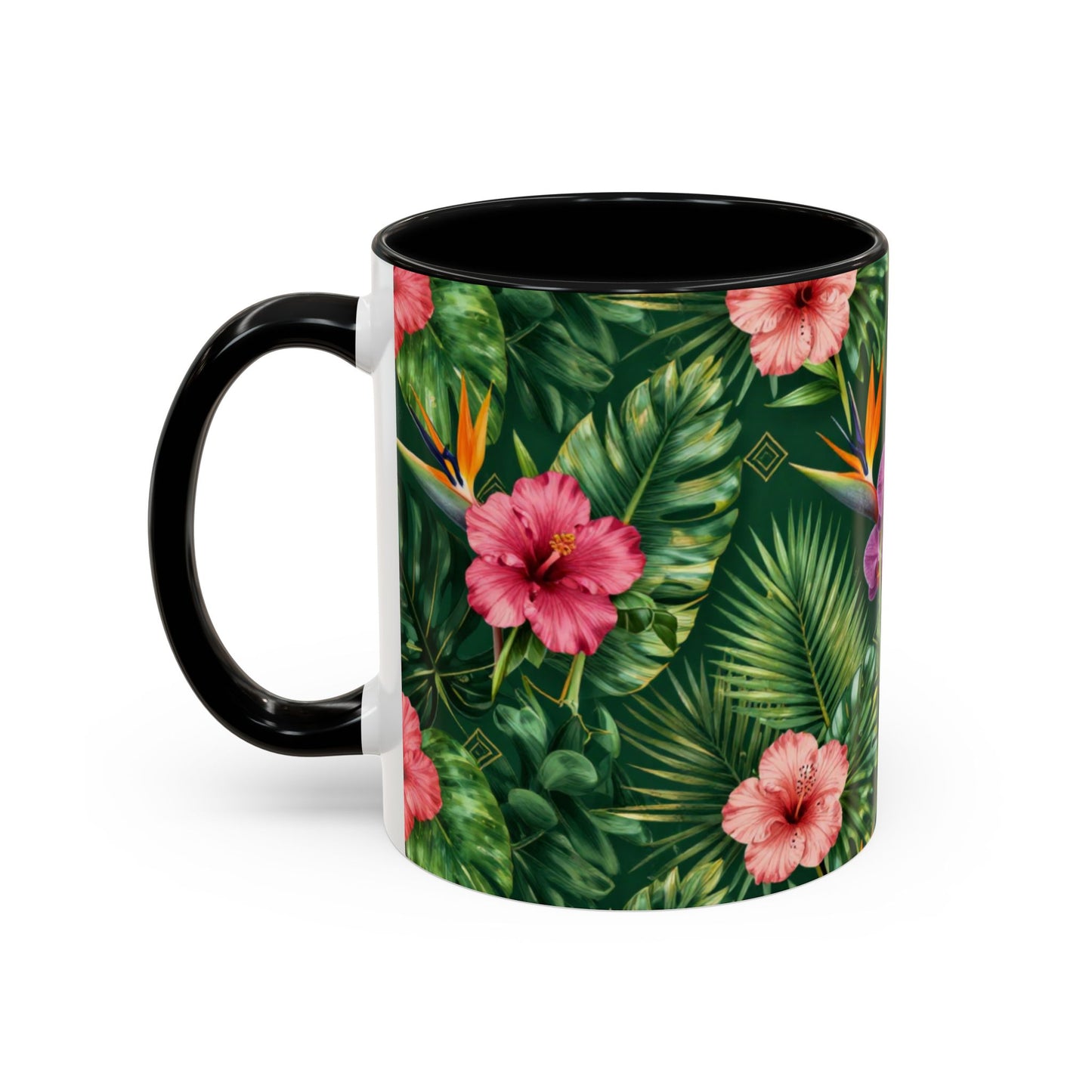 Tropical Floral Coffee Mug — Orchid & Hibiscus Accent 11/15oz