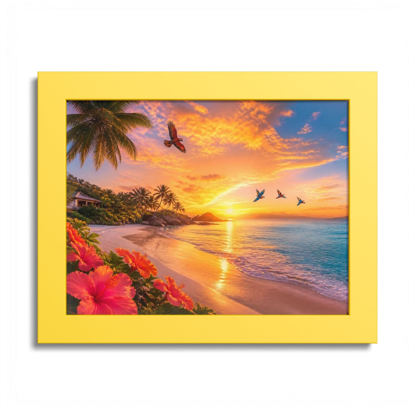Tropical Sunset Framed Poster — Colorful Beach Wall Art