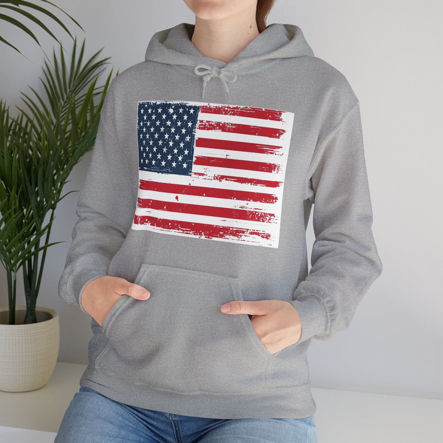 Vintage American Flag Hoodie, Unisex Sweatshirt for Independence Day, Patriotic Gift, Cozy Outerwear, 4th of July Celebration
