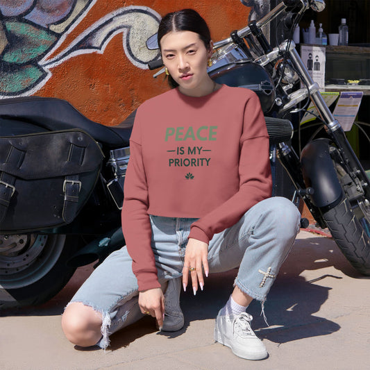 Cropped Sweatshirt — "Peace Is My Priority" Relaxed Women's Pullover