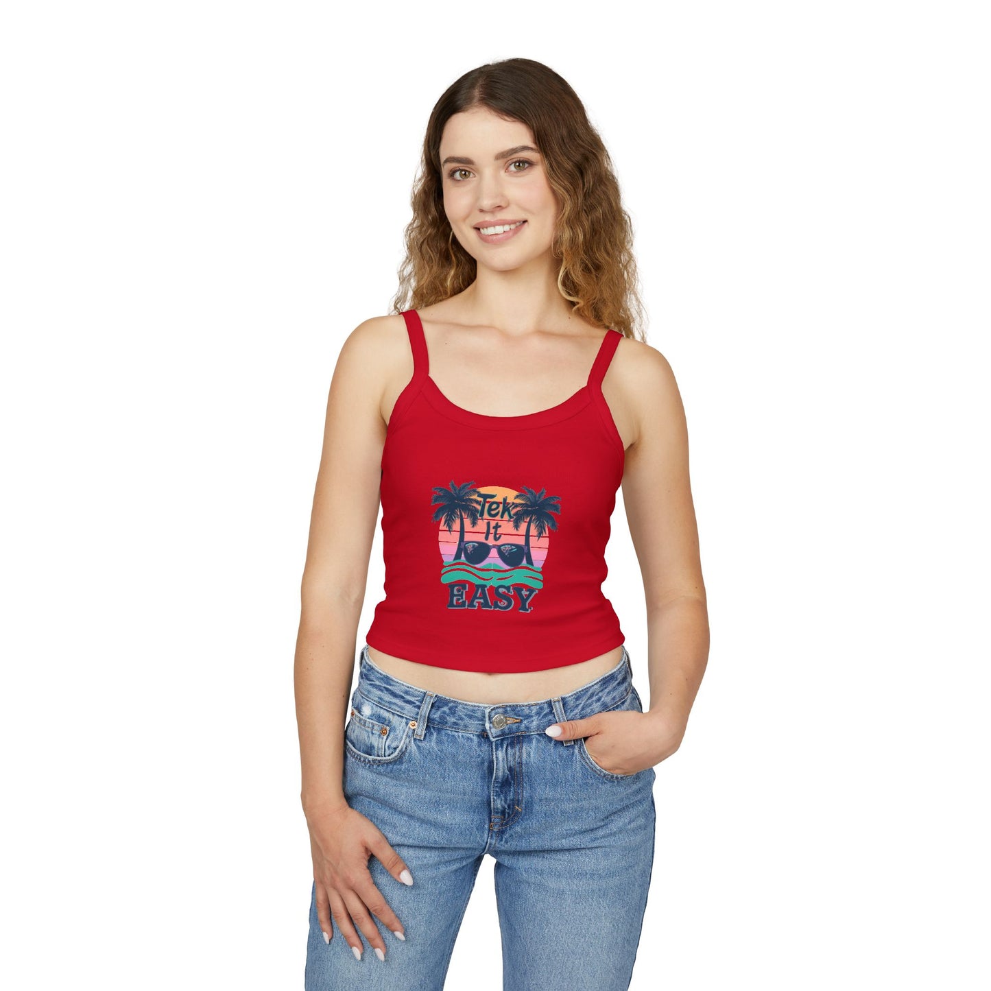 Tropical "Take It Easy" Crop Tank — Women's Beachy Spaghetti Strap Top