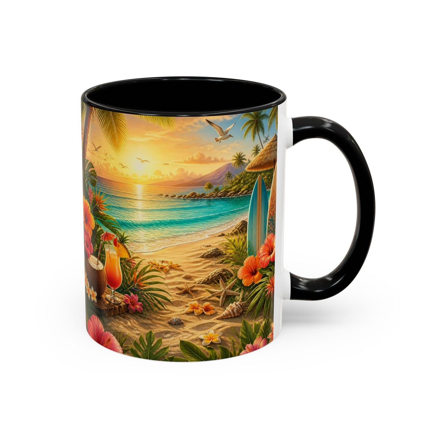 Tropical Beach Coffee Mug – Sunset Luau Hawaiian Floral Accent