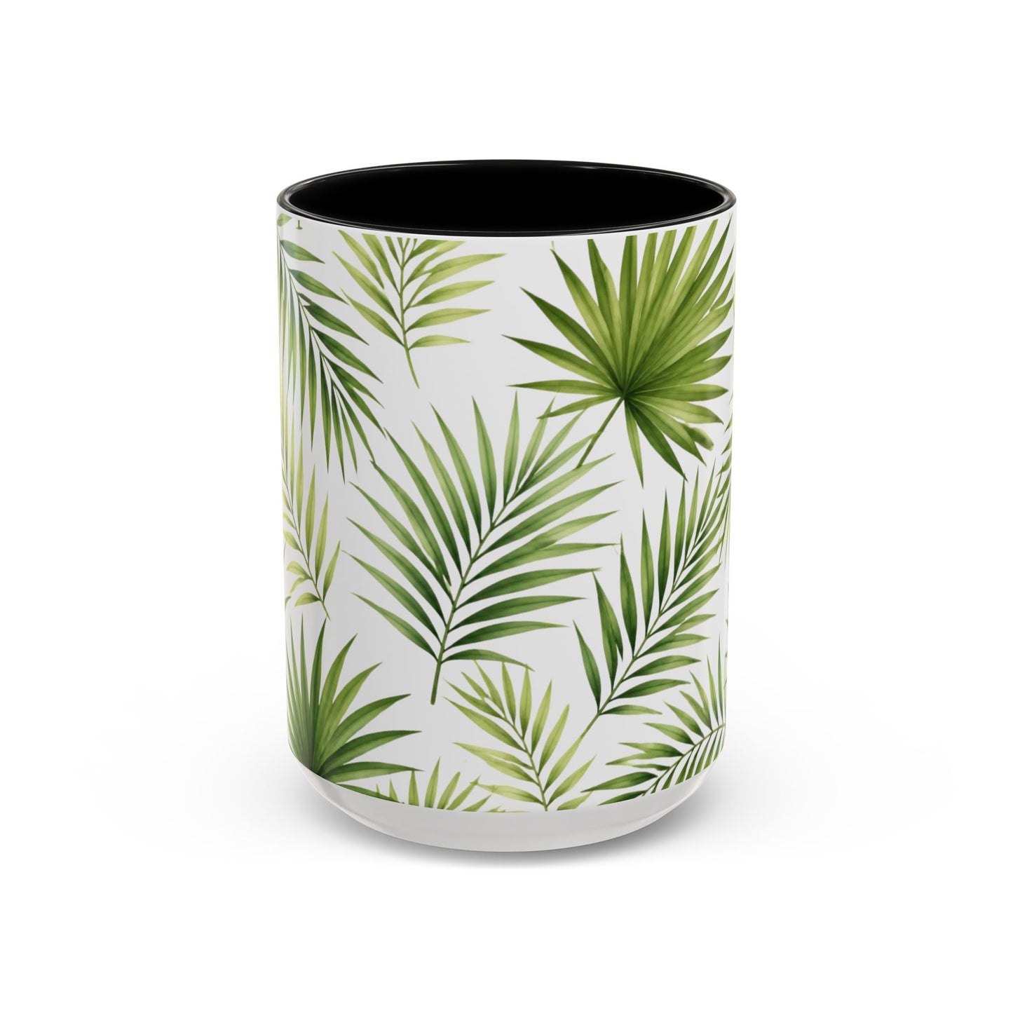 Tropical Palm Accent Coffee Mug – Green Leaf Pattern, 11/15oz