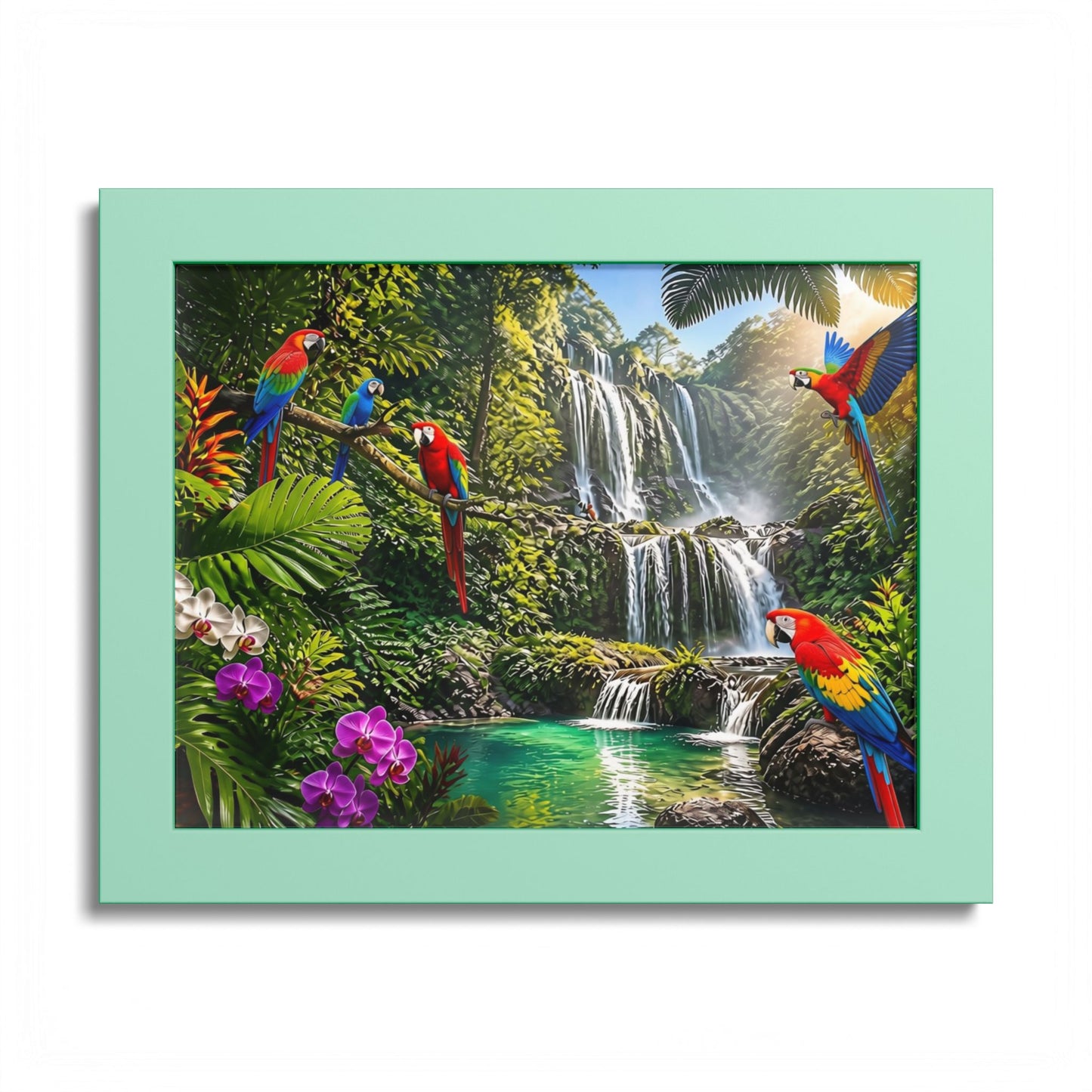 Tropical Waterfall Parrot Poster