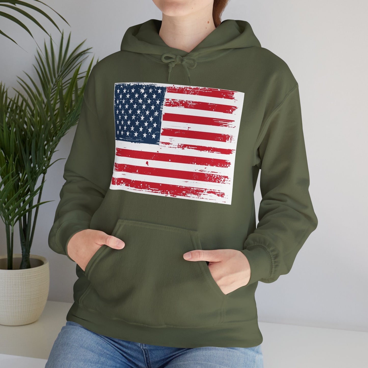 Vintage American Flag Hoodie, Unisex Sweatshirt for Independence Day, Patriotic Gift, Cozy Outerwear, 4th of July Celebration